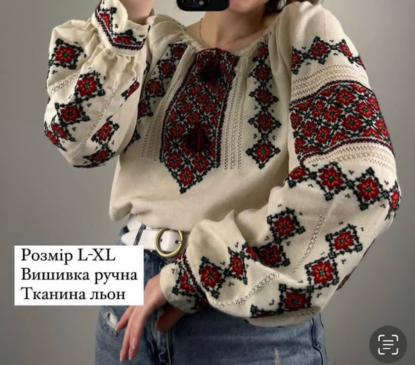 Linen Woman HAND embroidery shirt “ Romashka” size L-XL