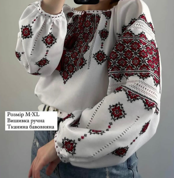 White Woman HAND embroidery shirt “ Romashka” size M-XL