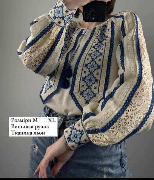Linen Woman HAND embroidery shirt “ Romashka” size M-XL