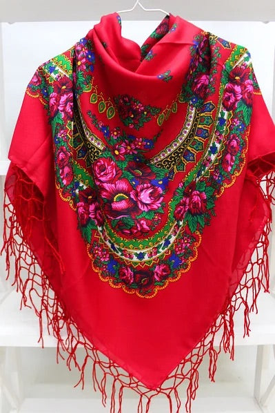 Traditional Ukrainian Woolen shawl / scarf (red)