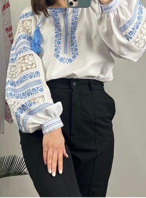 Woman embroidery shirt/blouse elegant blue