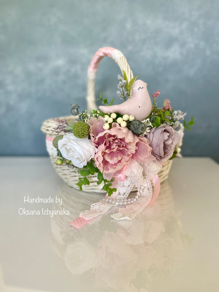 Designer Easter Basket “Singing Bird “ rose pink collection / adult 30inch diameter