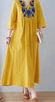 Woman embroidery dress ( light/thin fabric) yellow and blue
