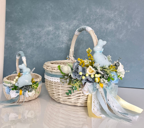 Set of 2 Decorated Easter Basket “ Grey Boy”