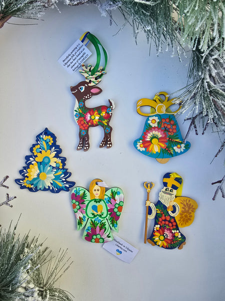 5 Hand painted ornaments /Mykolay/  Petrykivka / wood/ #12