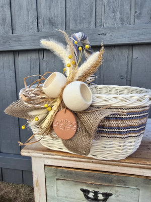 Designer Easter Basket “Etno style “ pottery, dry flowers and organic fabric / adult