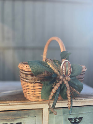 Easter Basket “Etno style “ pottery, dry flowers and organic fabric / adult