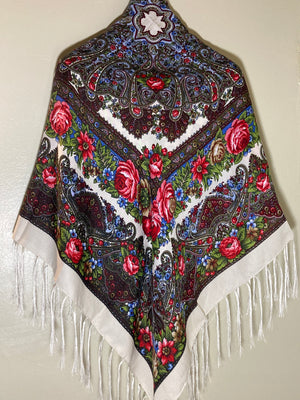 Woolen shawl / scarf with flowers colorful