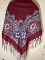 Woolen shawl / scarf with flowers “ abstract “ burgundy