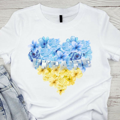 Blue and Yellow flower heart|Ukrainian Cotton T-shirt | FREE SHIPPING for USA