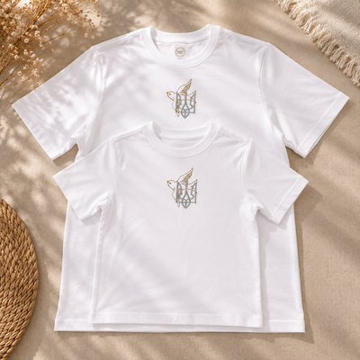 Kids Ukrainian T-Shirt | Tryzub & Peace Dove Embroidery | Ukrainian Trident Shirt | Patriotic Ukraine Tee for Boys & Girls | Gift for Kids