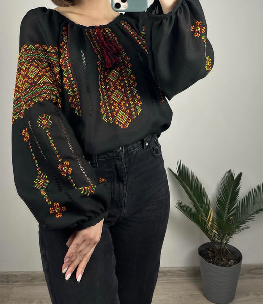 Linen Woman HAND embroidery shirt “evening star” size M-XL