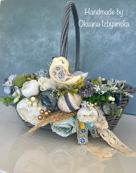 Designer Easter grey Basket “ Yellow bird” collection