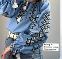 Woman HAND embroidery shirt “Blue Star” size S/L