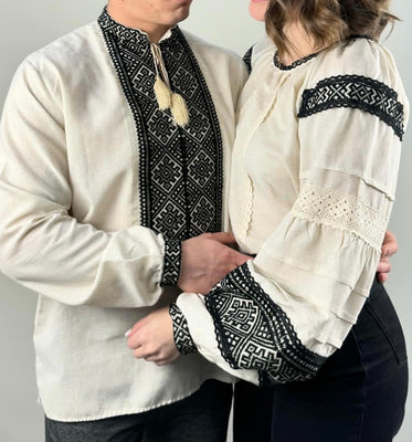 Linen Woman and man HAND embroidery shirt “Classic ”size M/L