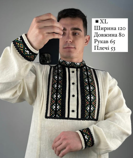 Linen Man  HAND embroidery shirt “Kozak ” size L/ XL