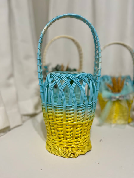 Blue and yelow Beautiful handmade basket for Holy Water/Christmas