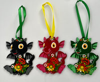 3 Hand painted ornaments / Petrykivka / Little Dragons