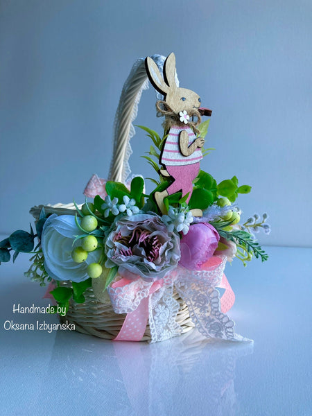 Decorated Easter Basket “Pink bunny “ collection / kids