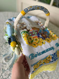 Hand Embroidery Beads Easter Basket “Blue and yellow”