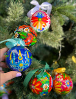 Set of 5 Hand painted ornaments, Petrykivka, Ukrainian traditional painting