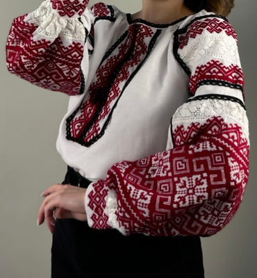 Woman HAND embroidery shirt “Red and Black” size S-L