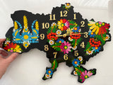 Clock  / black / Hand painted ornaments / Petrykivka