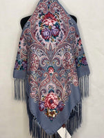 Woolen shawl / scarf with flowers colorful
