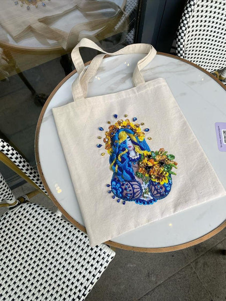 Unique Tote bag with handmade embroidery