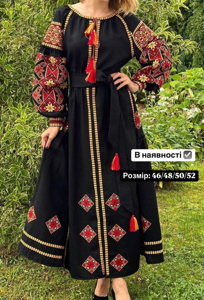 Black Linen Woman embroidery dress Magic Black Linen Woman embroidery dress Magic