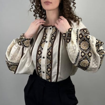 Woman linen HAND embroidery shirt “Evdokia