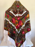Woolen shawl / scarf with flowers IVORY or WHITE
