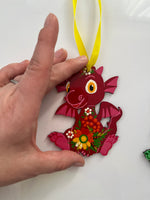 3 Hand painted ornaments / Petrykivka / Little Dragons