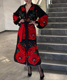 Black Linen Woman embroidery dress “red flower”