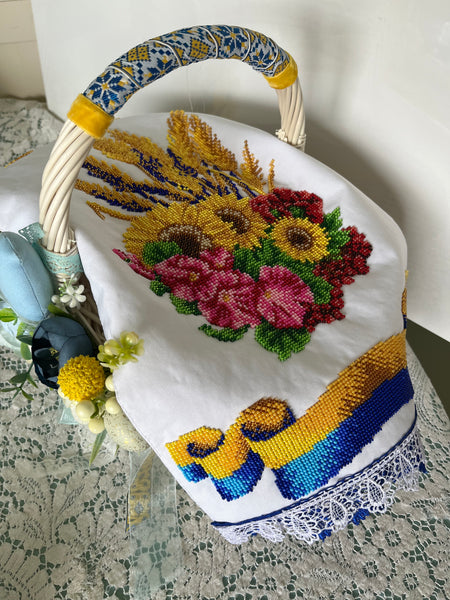 Hand Embroidery Beads Easter Basket “Ukrainian flag”