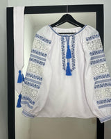 Woman embroidery shirt/blouse elegant blue (size S, M or L)