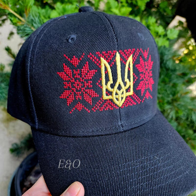 Ukrainian style hat cap embroidered hat Ukrainian symbols kepka