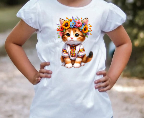 Cute ukrainian cat / ukrainian t-shirt / cute cat t shirt/ Ukrainian style t-shirt/ Ukrainian symbols/ Vyshyvanka/ kids t-shirt/ Ukrainian style t-shirt/ cute t-shirt