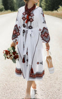 White Linen Woman embroidery dress " Kateryna"