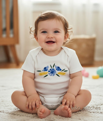 Cornflowers bodysuit / Ukrainian embroidery / Embroidered baby's bodysuit / Ukrainian style t shirt