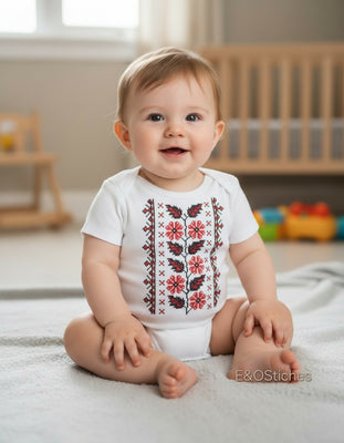 Poppy flowers bodysuit / ukrainian embroidery / Embroidered baby bodysuit / Ukrainian t-shirt
