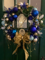 Blue & Gold wreath / Christmas door decoration