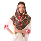 Woolen shawl / scarf with flowers IVORY or WHITE