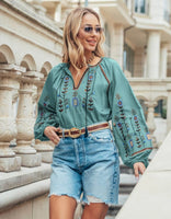 Woman embroidery shirt/blouse linen