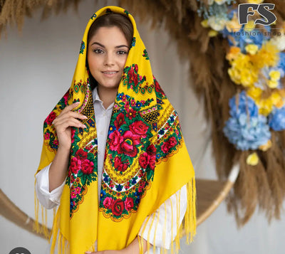 Traditional Ukrainian Woolen shawl / scarf (yellow)