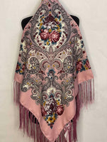 Woolen shawl / scarf with flowers “Dream” / pink