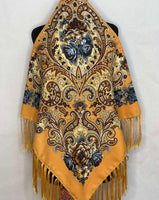 Woolen shawl / scarf with flowers “Dream”/ gold