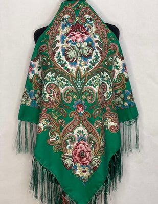 Woolen shawl / scarf with flowers “Dream”/ green