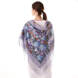 Woolen shawl / scarf with flowers LILAC