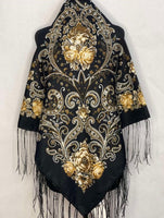 Woolen shawl / scarf with flowers “Dream”/black